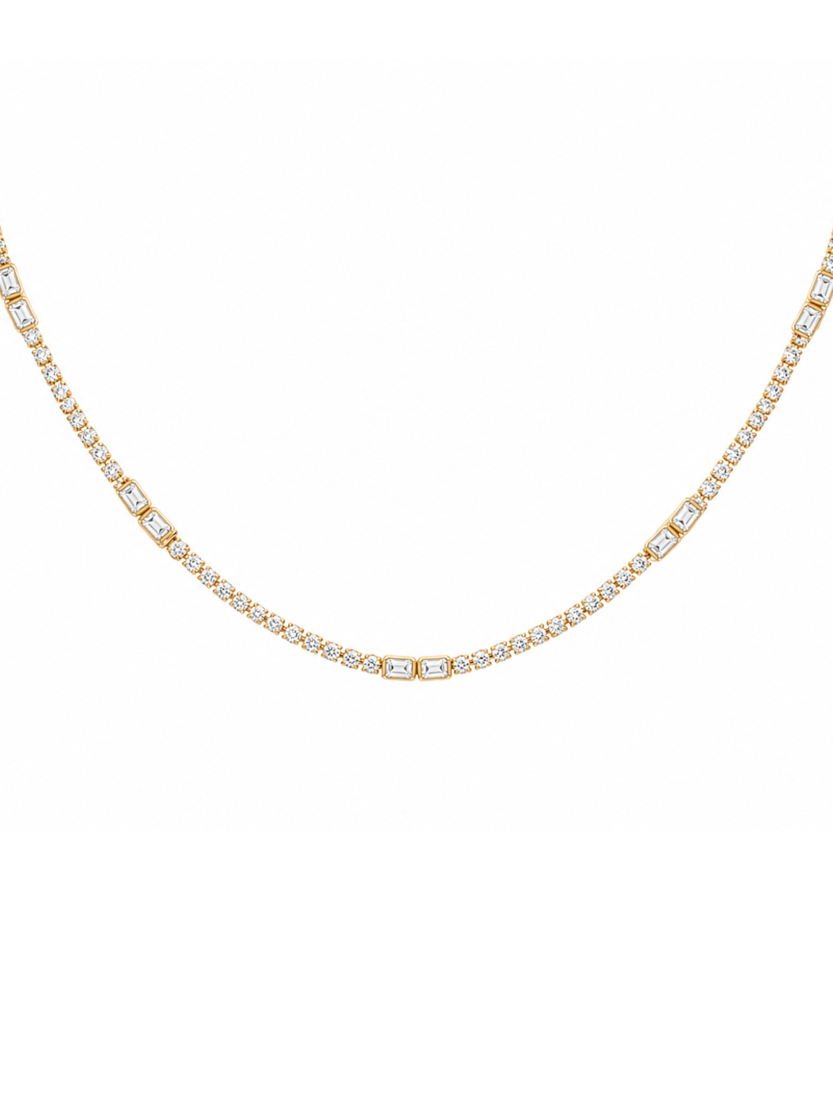 3.37ct Diamond 14K Gold Stationed Emerald Cut Tennis Necklace