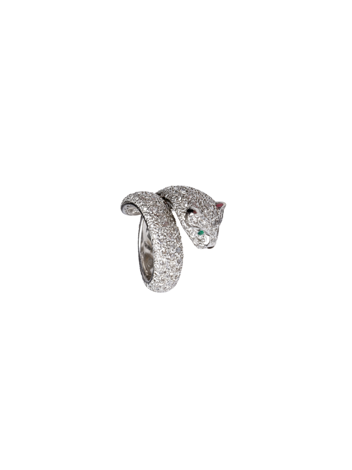 3.92ct Emerald Diamond 18K Gold Panther Wrap Ring