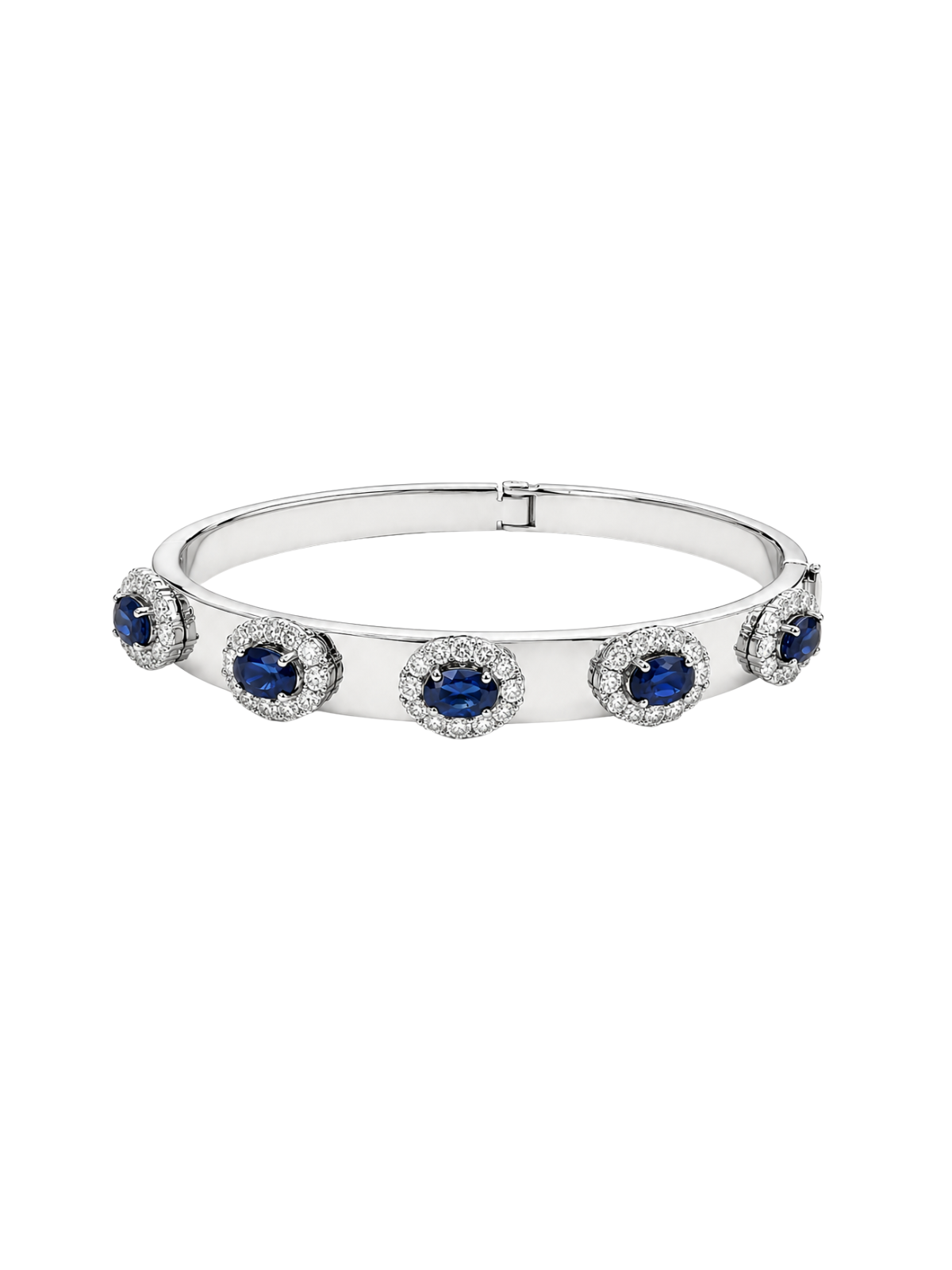 4.85ct Diamond Blue Sapphire 14K Gold Bangle Bracelet