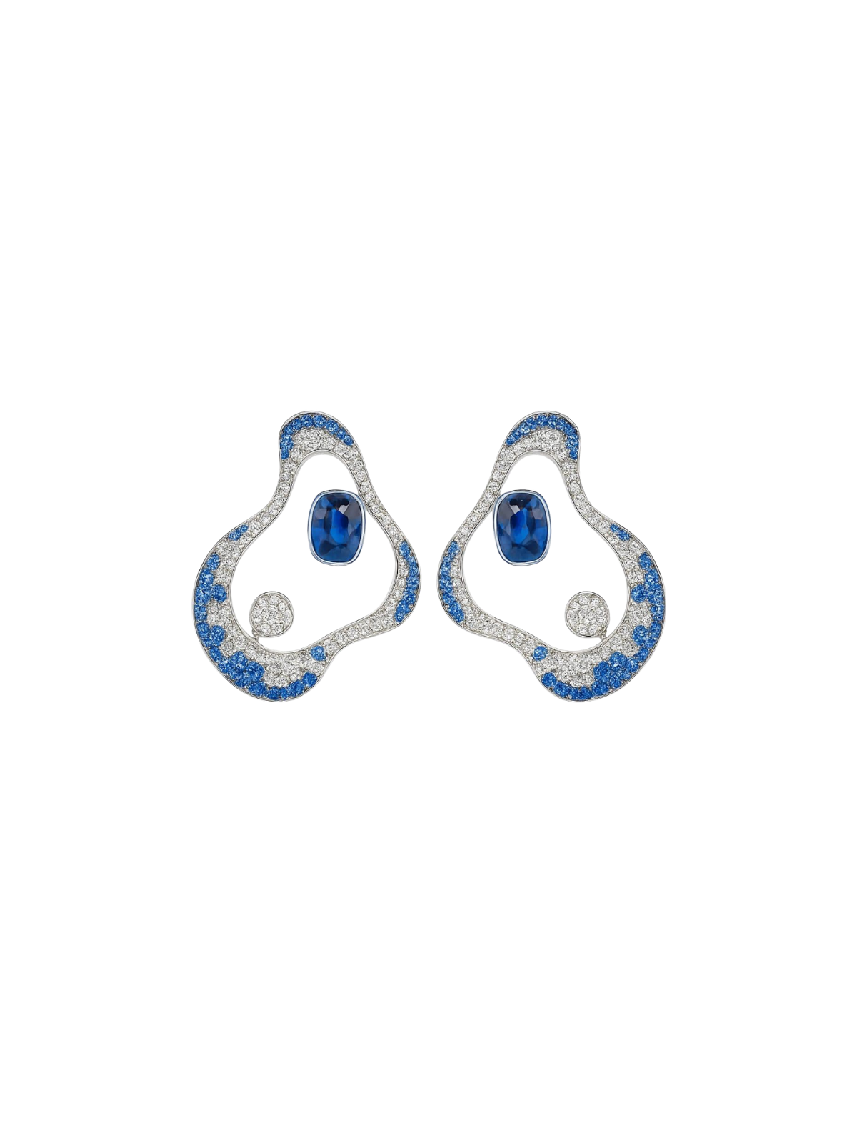 3.78ct Sapphire Diamond 18K Gold Groovy Earrings