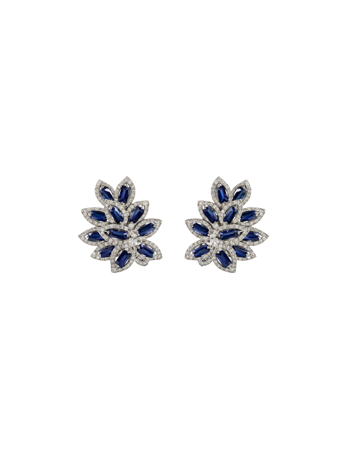 5.84ct Diamond Sapphire 14K Gold Leaf Cluster Earrings