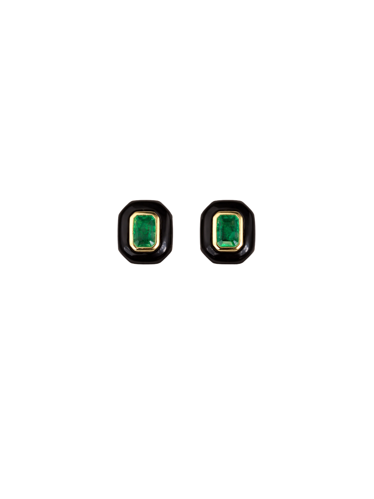 2.51ct Emerald Enamel 14K Gold Bezel Stud Earrings