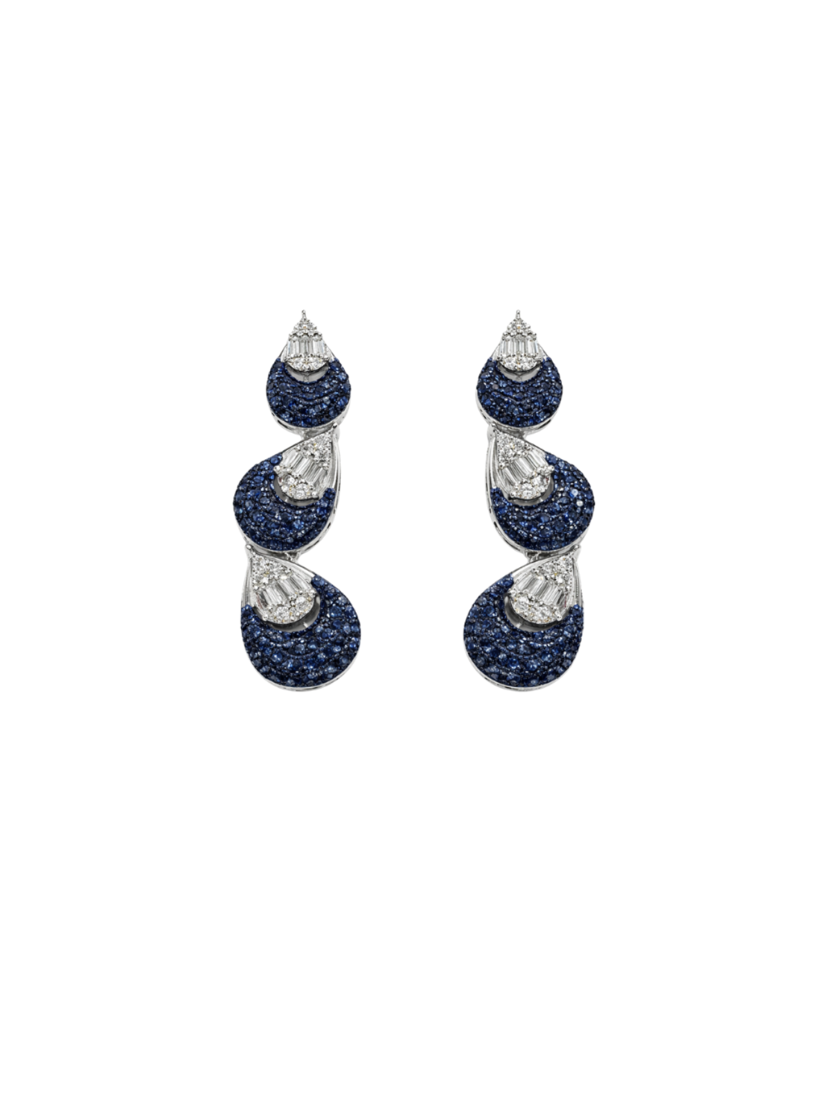 3.06ct Sapphire Diamond 14K Gold Drop Earrings