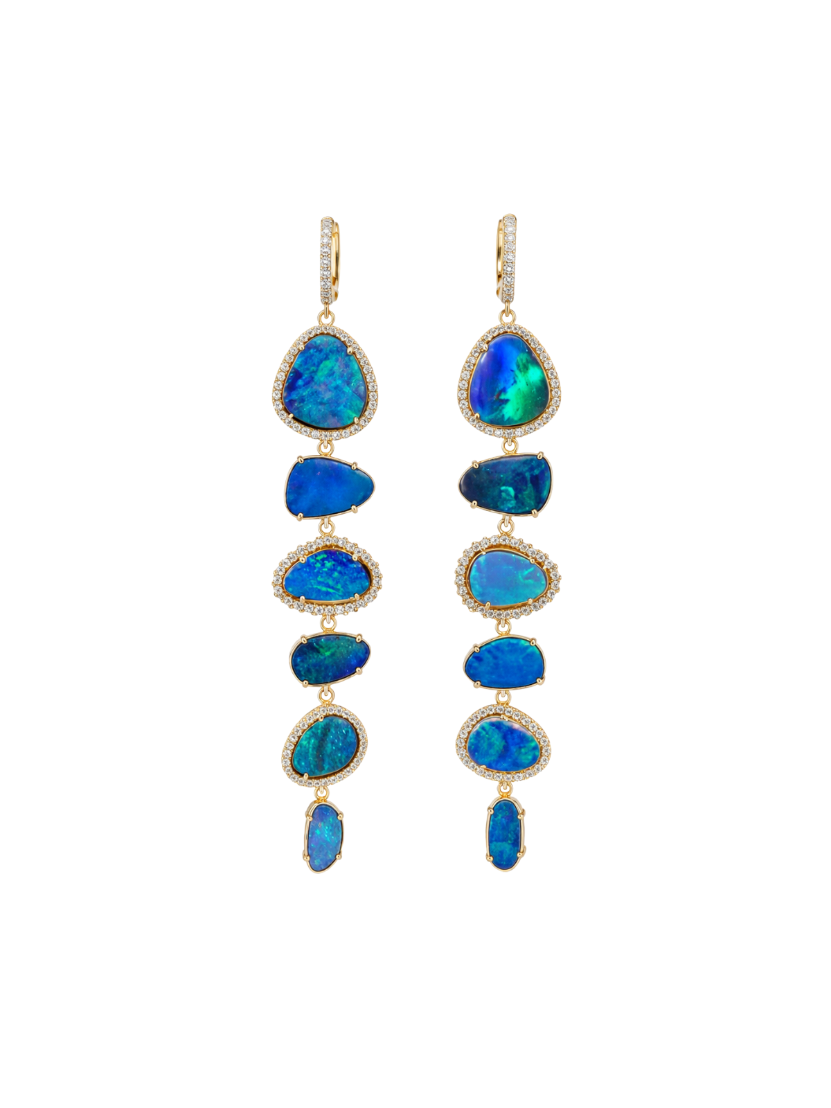 23.62ct Opal Diamond Dangle 14K Gold Earrings