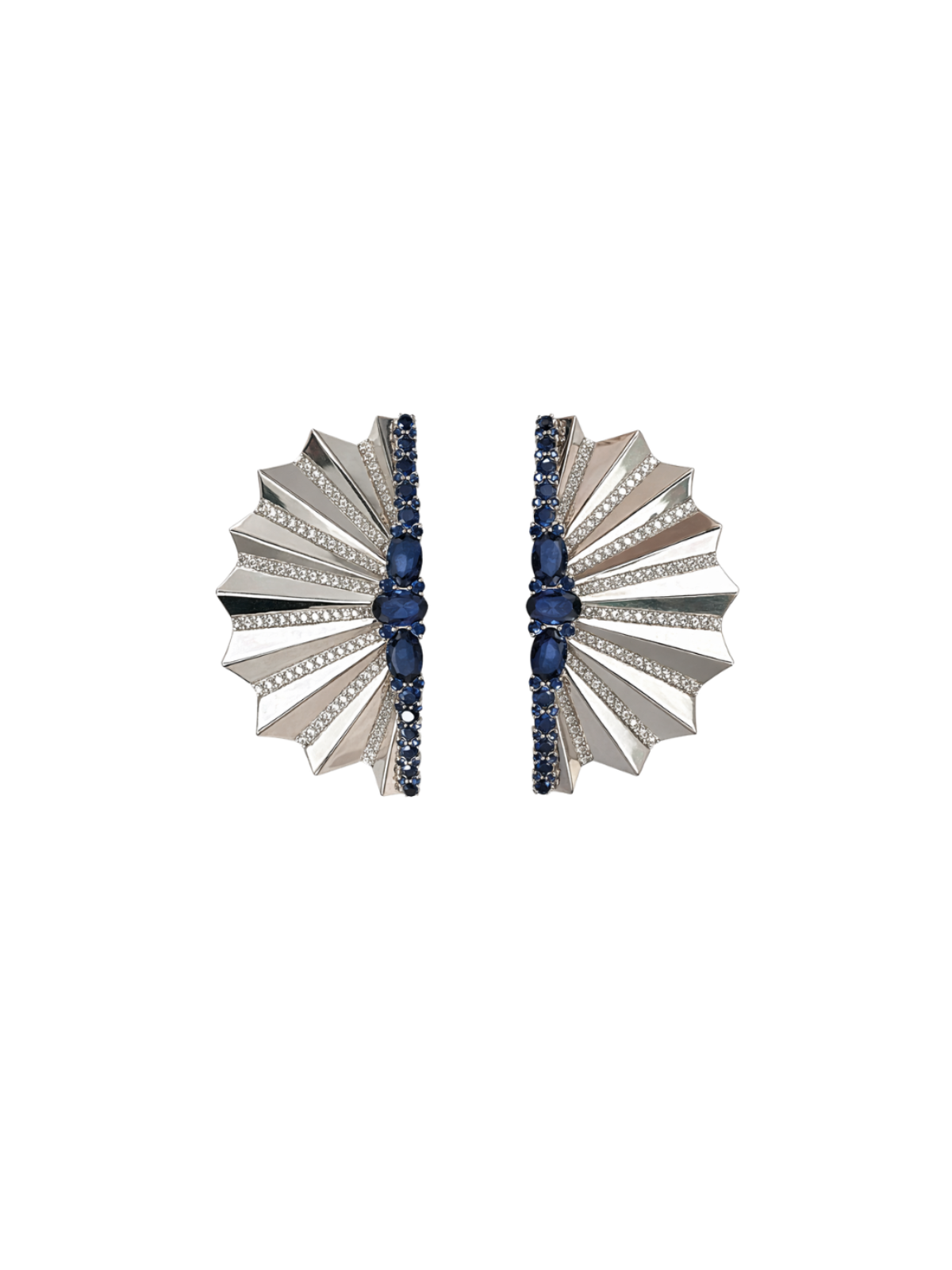 6.58ct Diamond Sapphire 14K Gold Fanned Statement Earrings