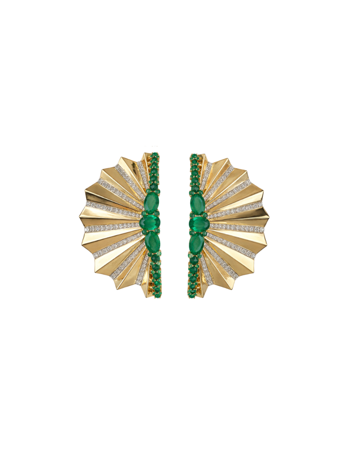 6.93ct Diamond Emerald 18K Gold Fanned Statement Earrings