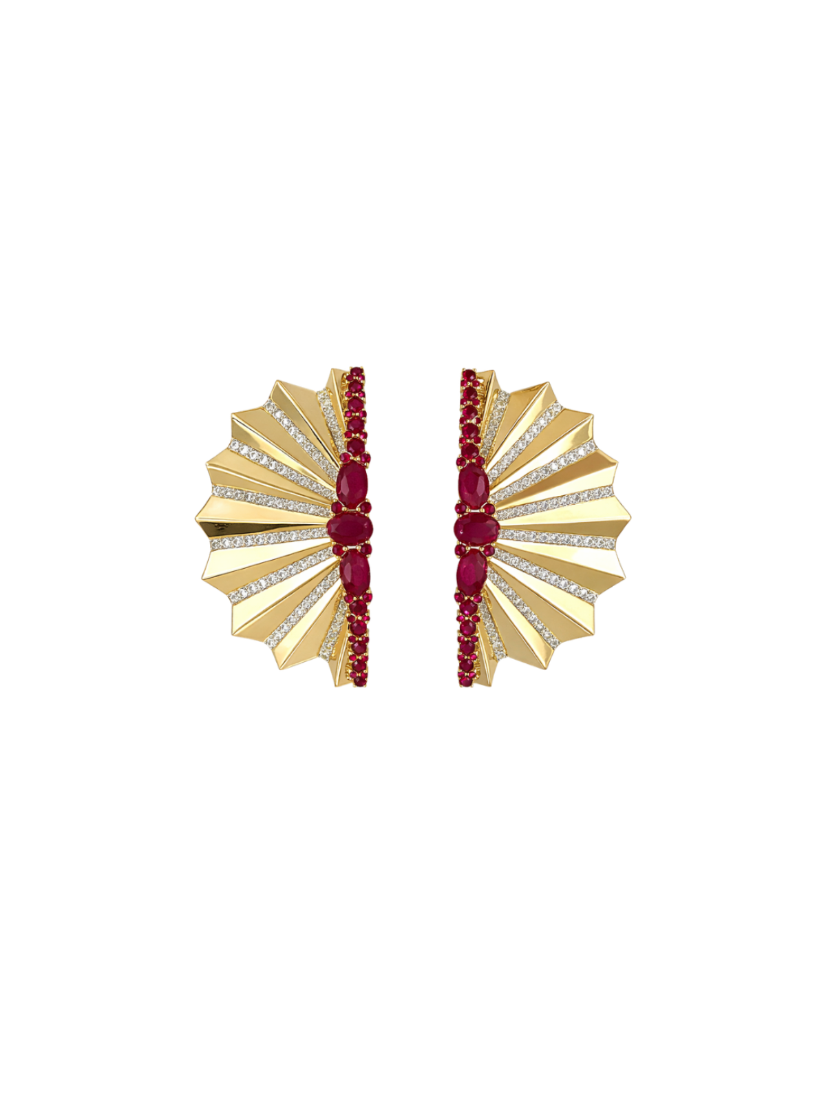 6.58ct Diamond Ruby 14K Gold Fanned Statement Earrings