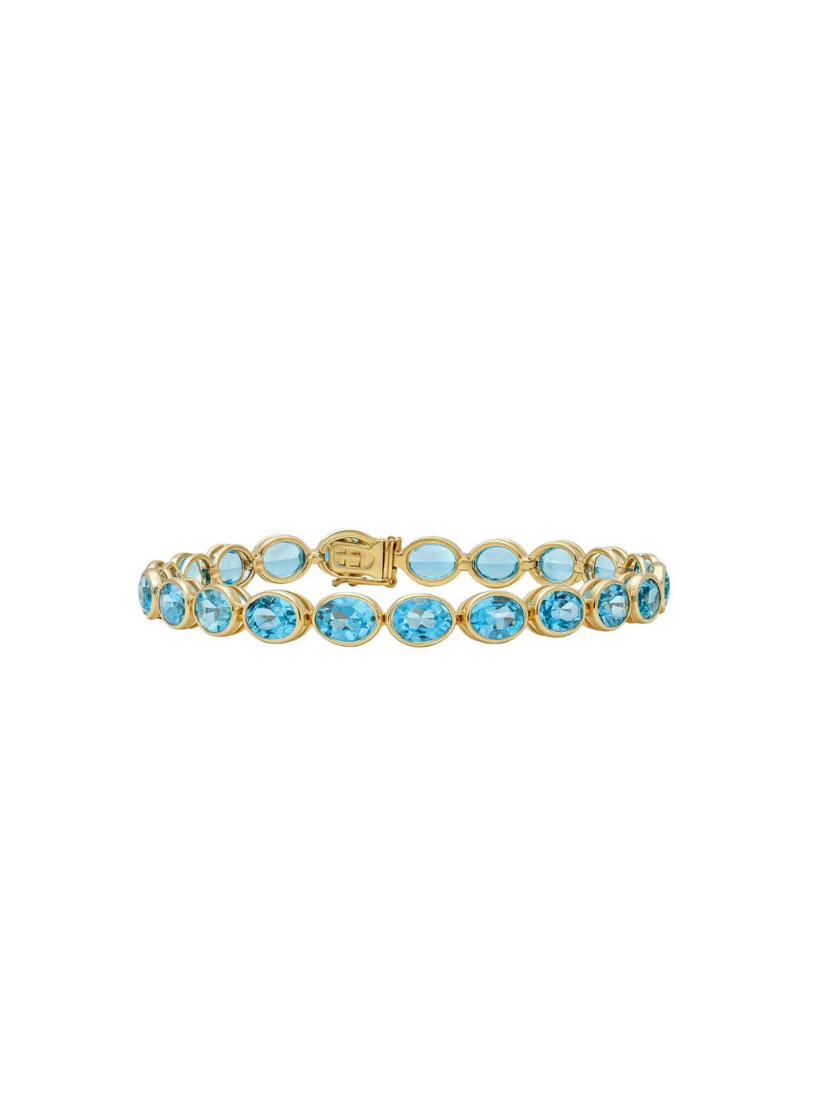 19.38ct Blue Topaz 14K Gold Bezel Tennis Bracelet