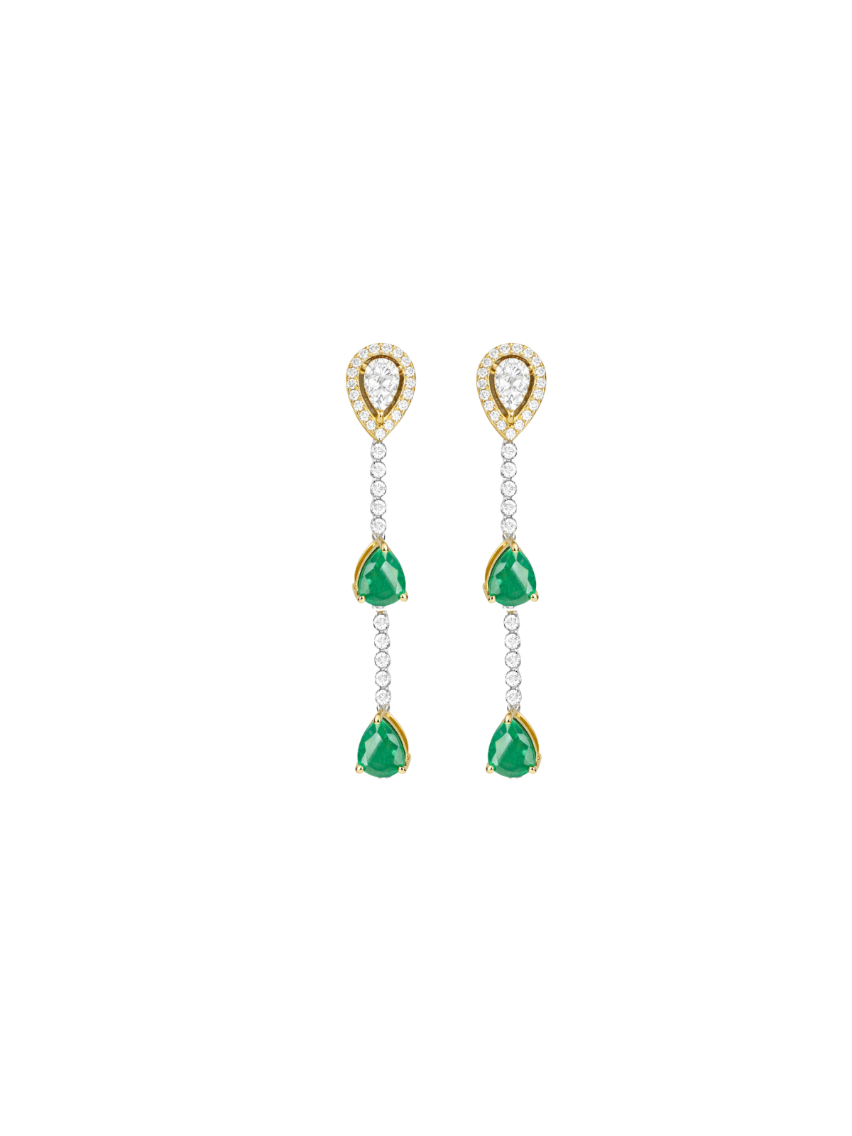 3.51ct Emerald Diamond 18K Gold Dangle Drop Earrings