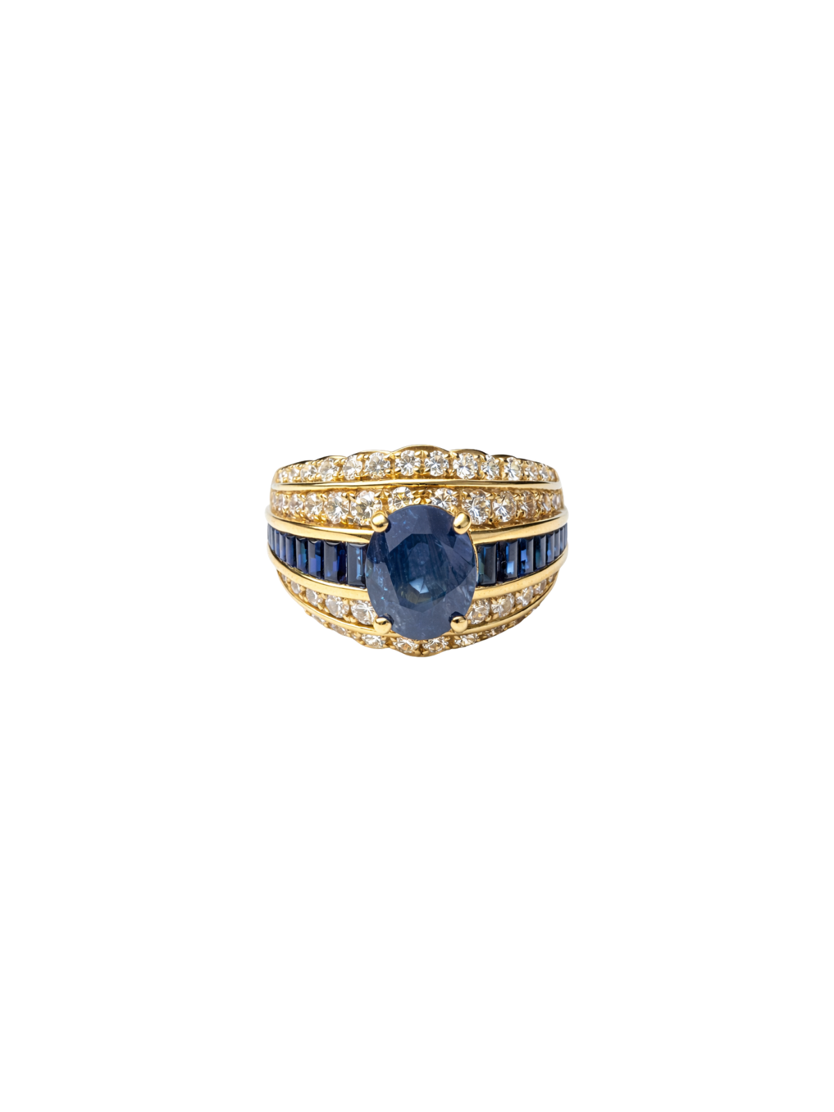 4.20ct Diamond Sapphire 14K Gold Dome Ring