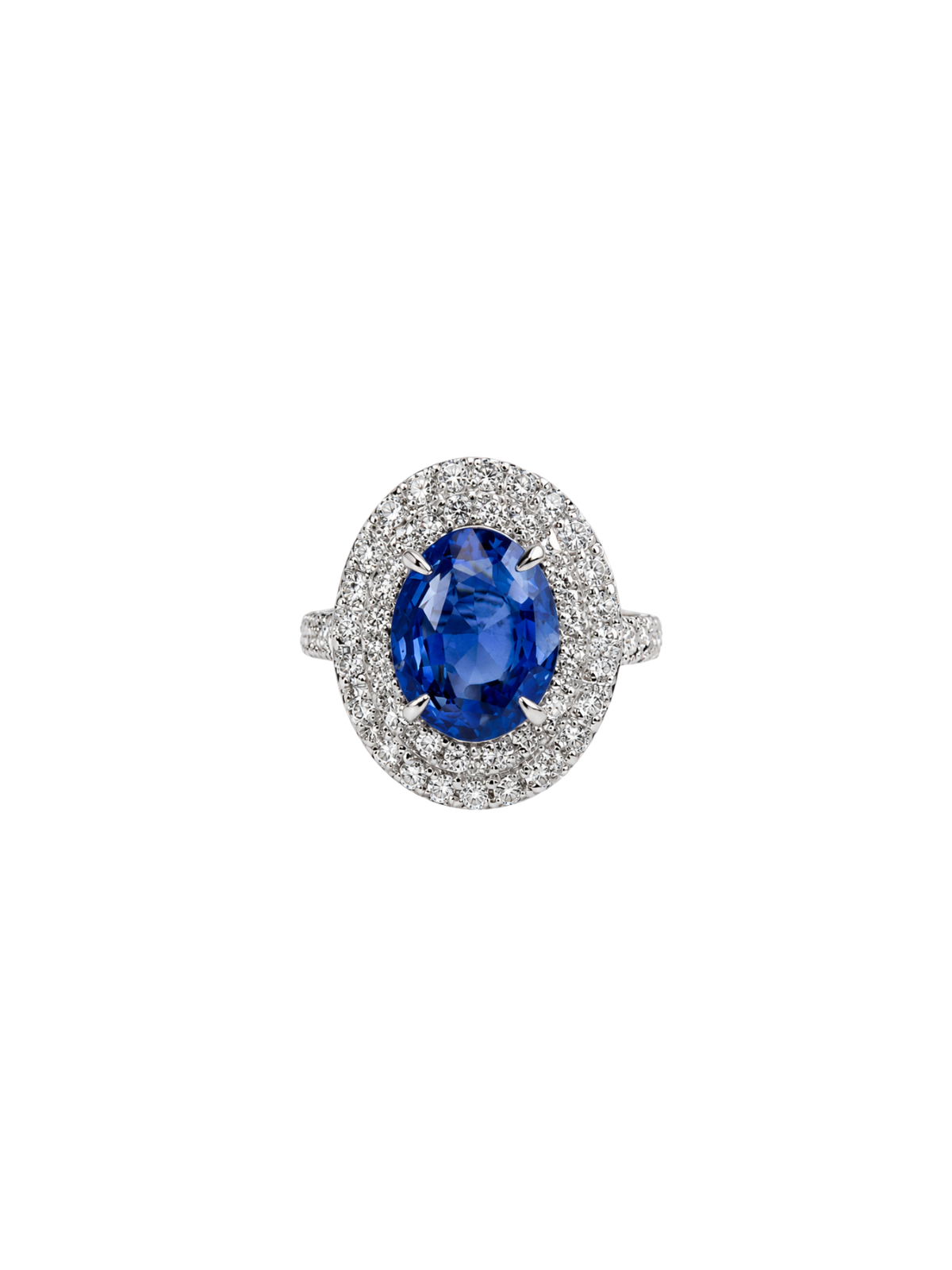 5.35ct Diamond Sapphire Platinum Double Halo Cocktail Ring