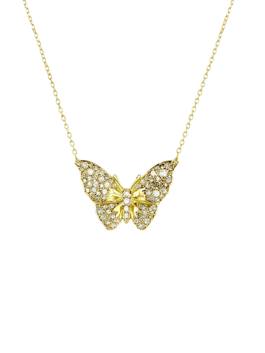 1.47ct Diamond 14K Gold Butterfly Pendant Necklace