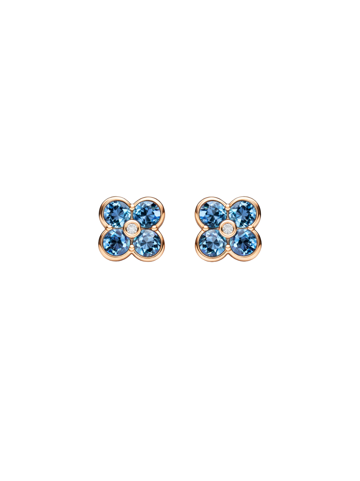 2.72ct Blue Topaz Diamond 14K Gold Flower Earrings