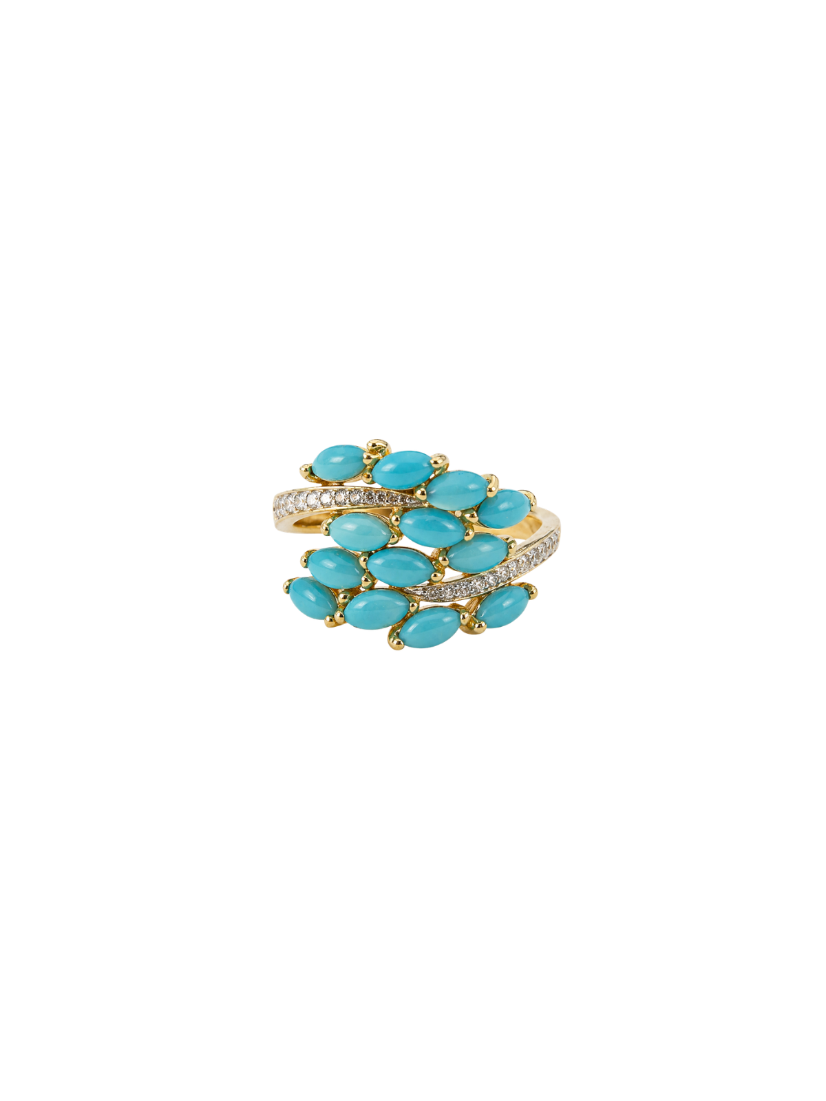 2.80ct Turquoise Diamond 14K Gold Leaf Bypass Ring