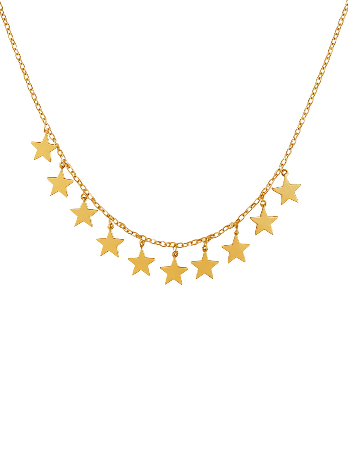 14K Gold Multi Star Station Chain Necklace