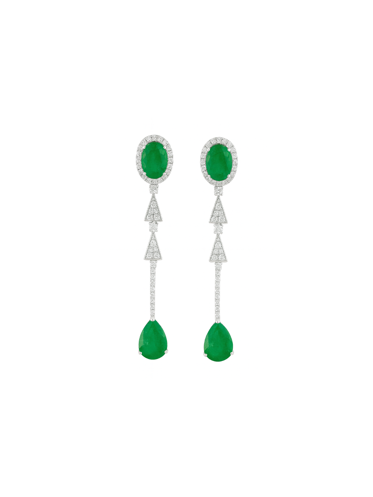 9.25ct Diamond Emerald 18K Gold Dangle Drop Earrings