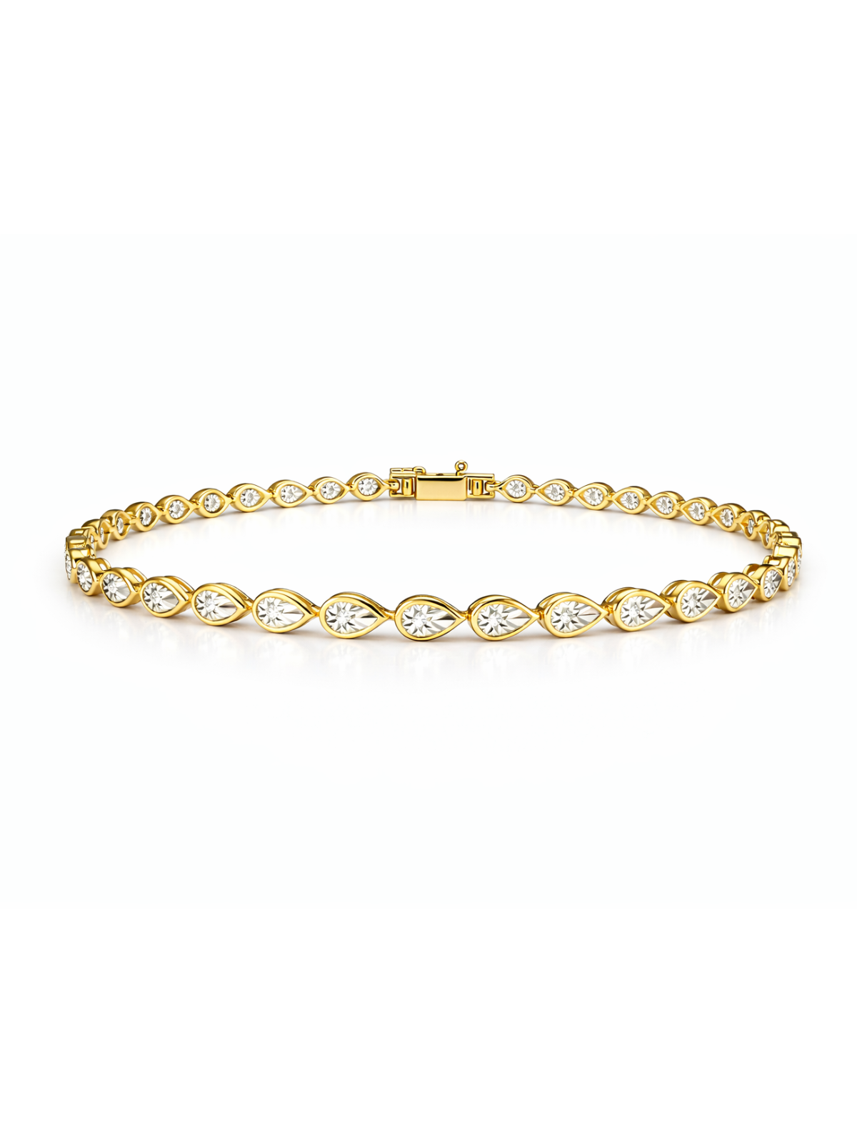 0.18ct Diamond 14K Gold Pear Illusion Graduated Tennis Bracelet