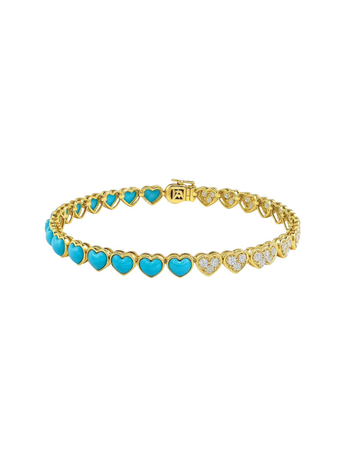 7.16ct Turquoise Diamond 14K Gold Heart Tennis Bracelet