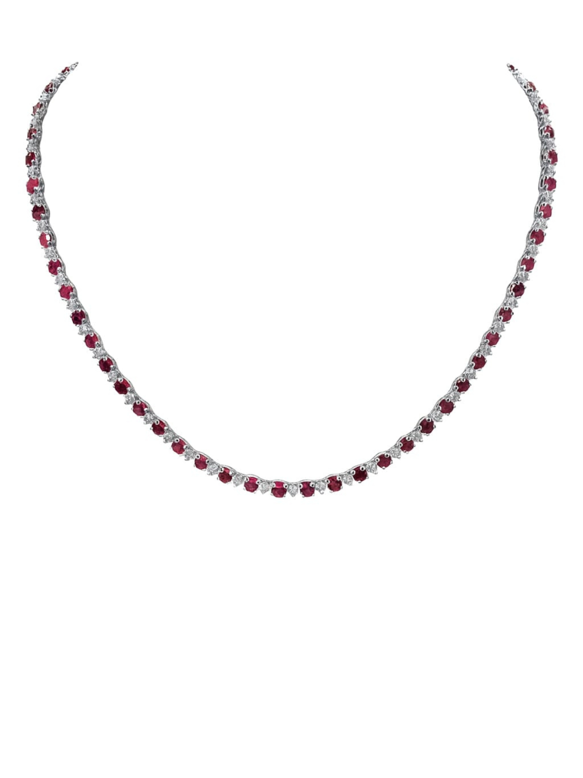 15.92ct Diamond Ruby 18K Gold Tennis Necklace