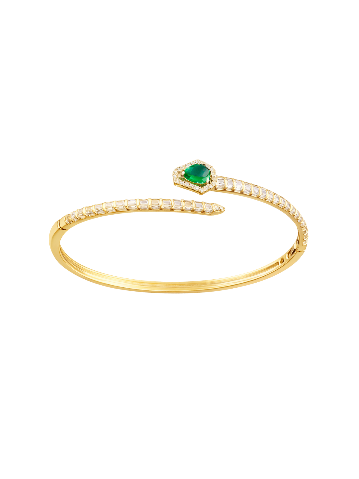 2.13ct Diamond Emerald 14K Gold Snake Cuff Bracelet