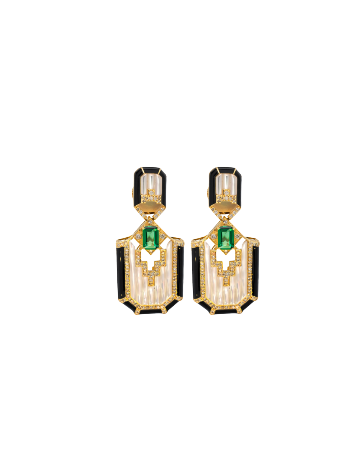0.71ct Emerald Diamond Black Onyx 18K Gold Statement Earrings
