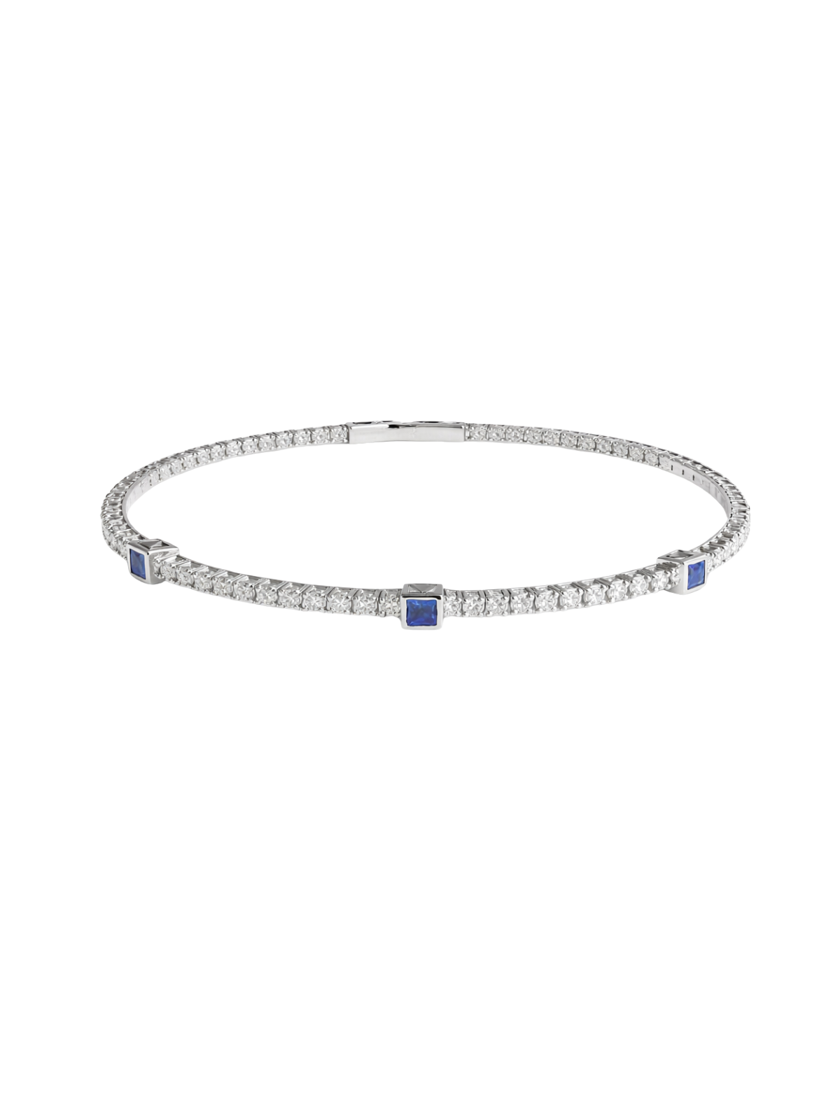 1.17ct Blue Sapphire Diamond 14K Gold Flexible Bangle Bracelet