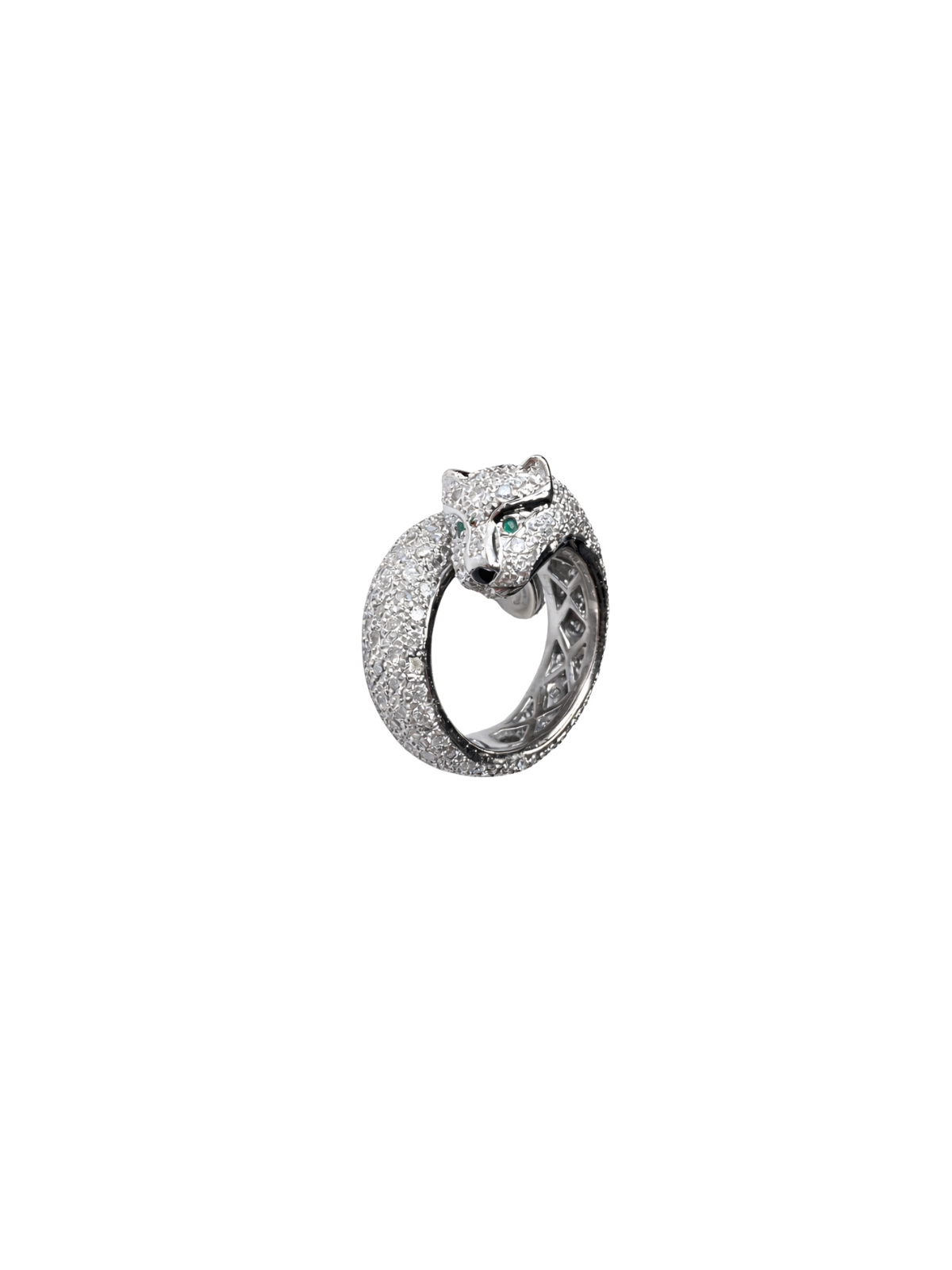 3.92ct Emerald Diamond 18K Gold Panther Wrap Ring