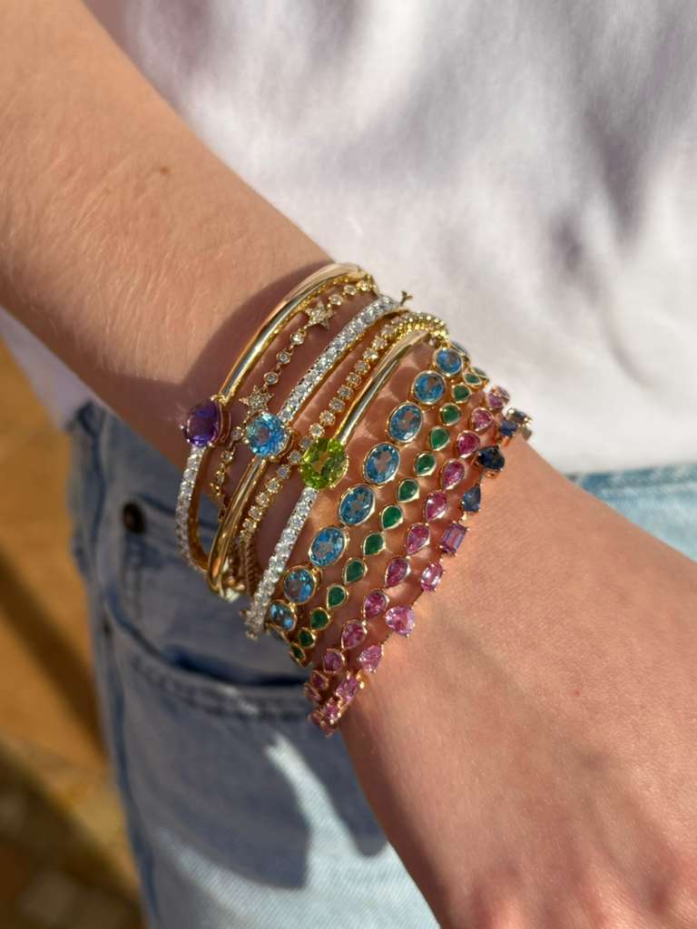 19.38ct Blue Topaz 14K Gold Bezel Tennis Bracelet