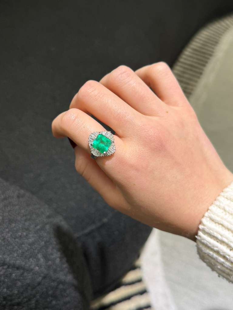 4.62ct Diamond Colombian Emerald Platinum Halo Ring