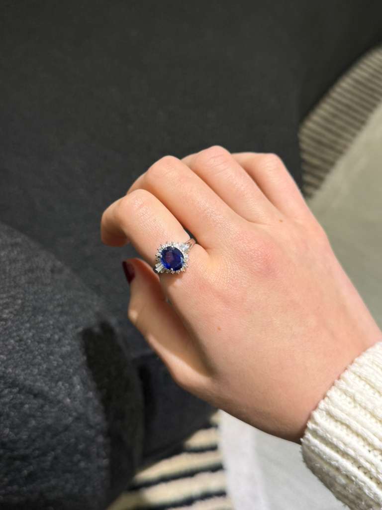 2.56ct Diamond Sapphire Platinum Halo Ring