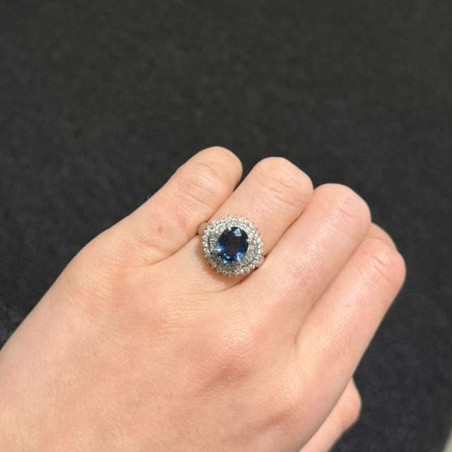 2.89ct Diamond Sapphire Platinum Cluster Ring