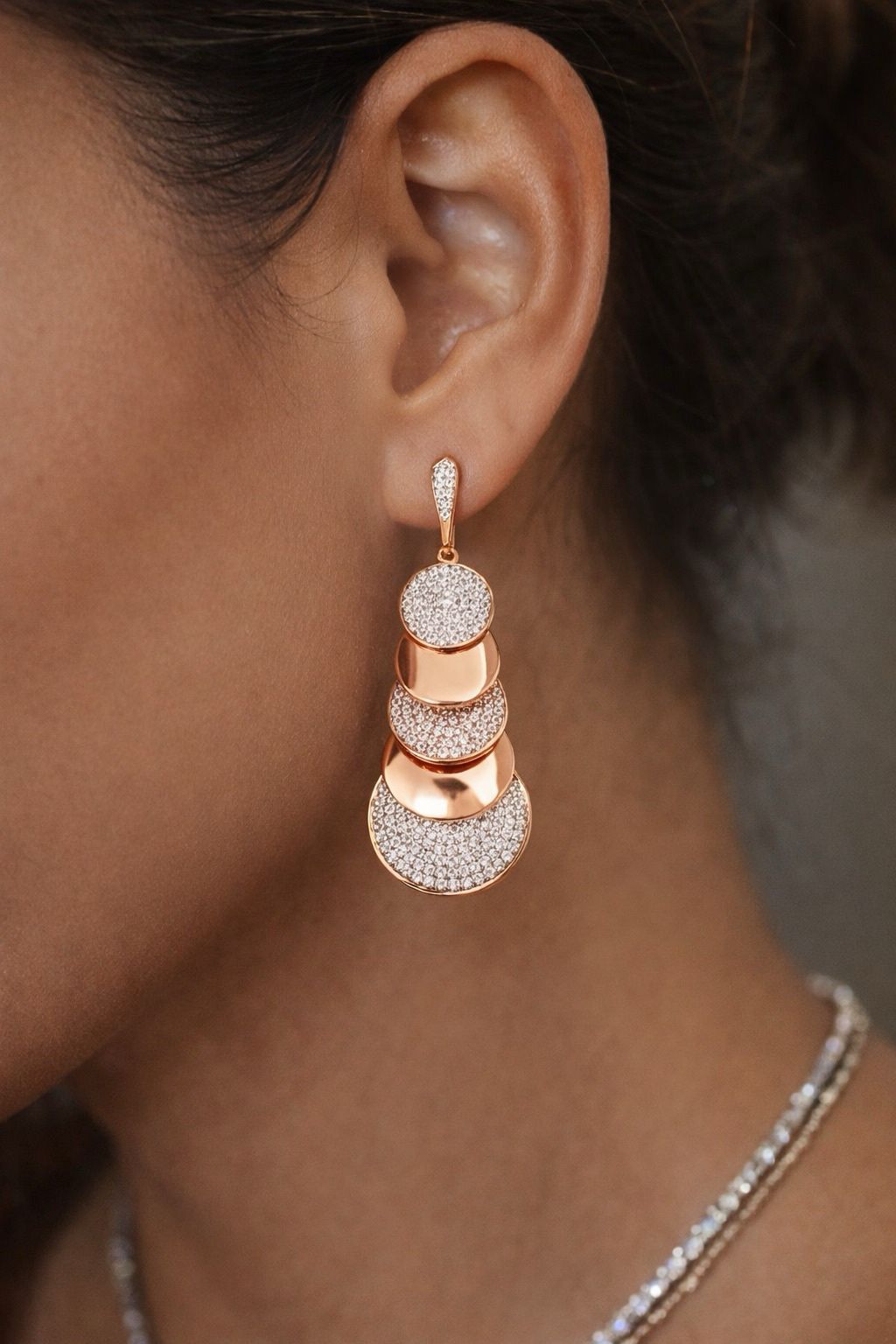 6.61ct Diamond 14K Gold Layered Statement Earrings