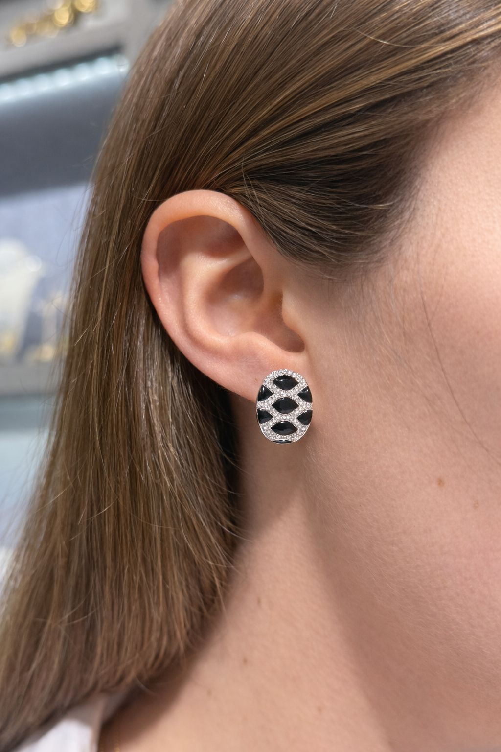 0.99ct Diamond Onyx 14K Gold Snake Print Hoop Earrings