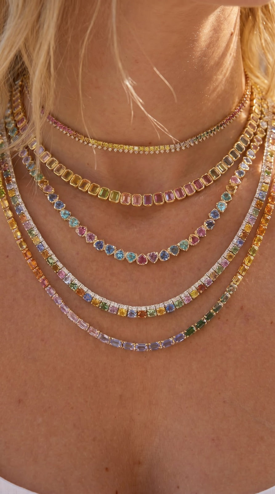 20.31ct Multi Color Sapphire 14K Gold Bezel Cut Half Necklace