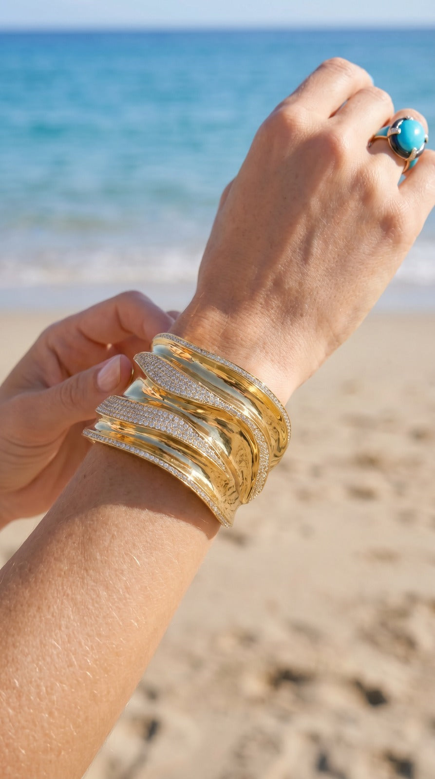 6.87ct Diamond 14K Gold Statement Cuff Bracelet