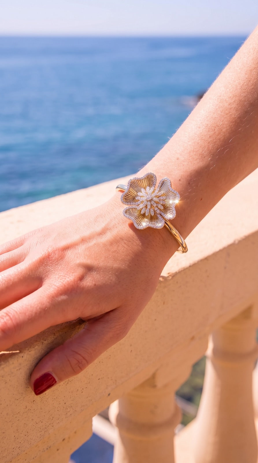 2.15ct Diamond 14K Gold Flower Bangle Bracelet