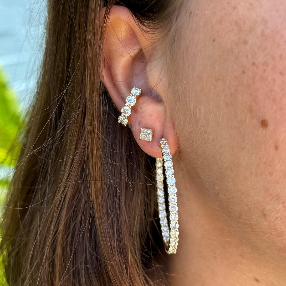 6.00ct Diamond 18K Gold Inside Outside Hoop Earrings