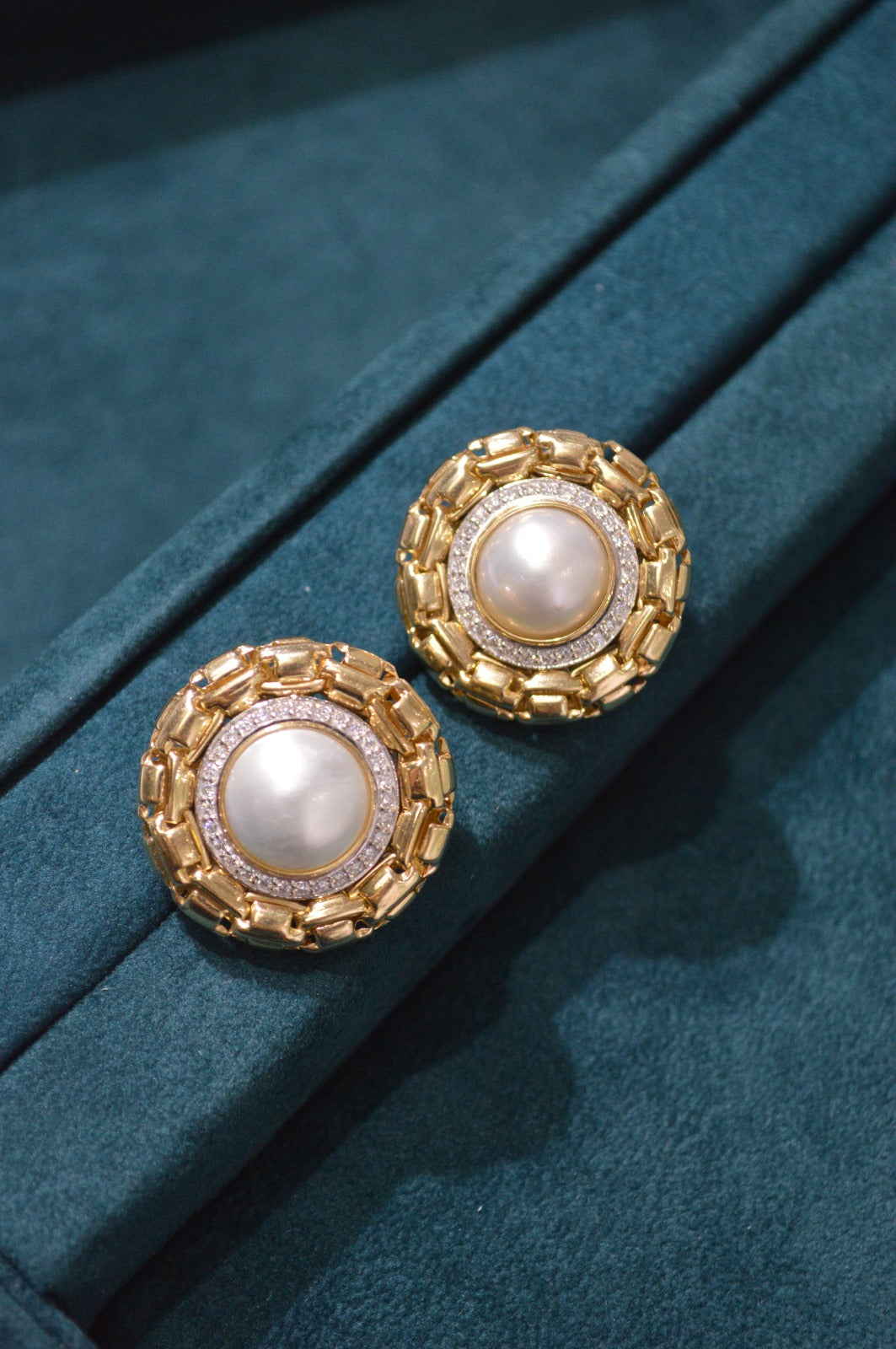 0.75ct Diamond Pearl 14K Gold Statement Stud Earrings