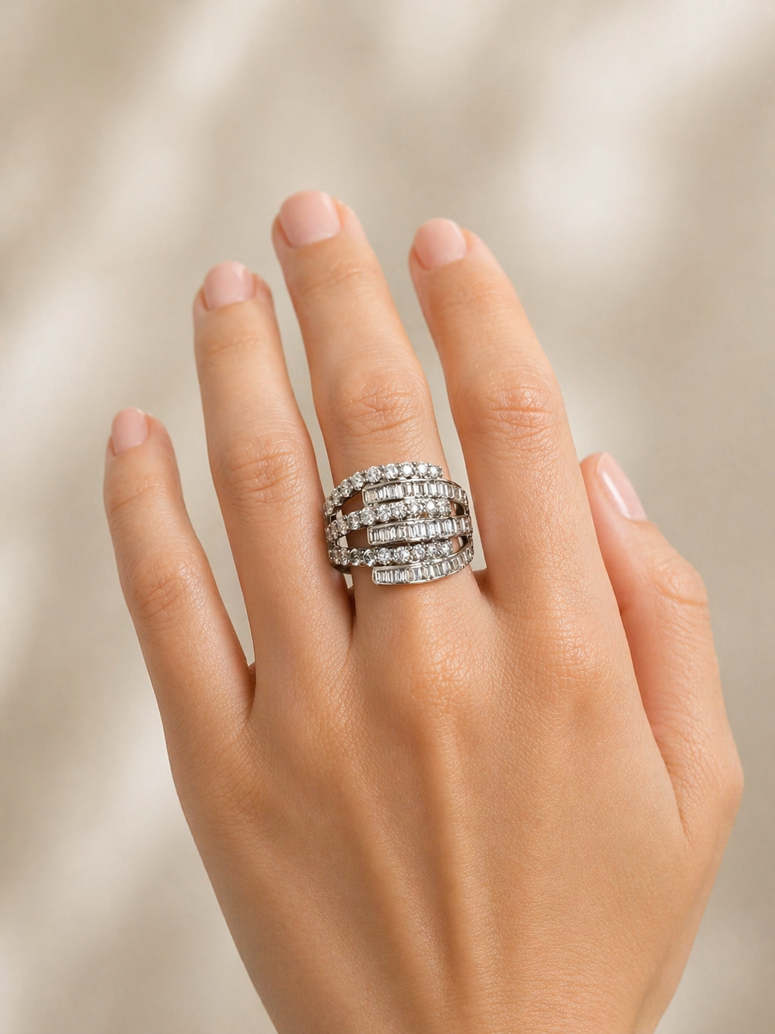 2.00ct Diamond 14K Gold Multi Row Band Ring