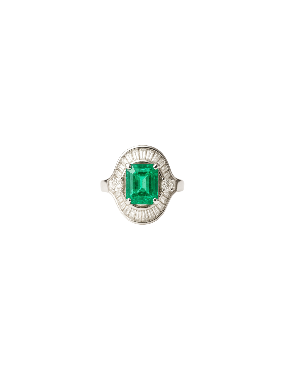 3.40ct Diamond Emerald Platinum Halo Cocktail Ring