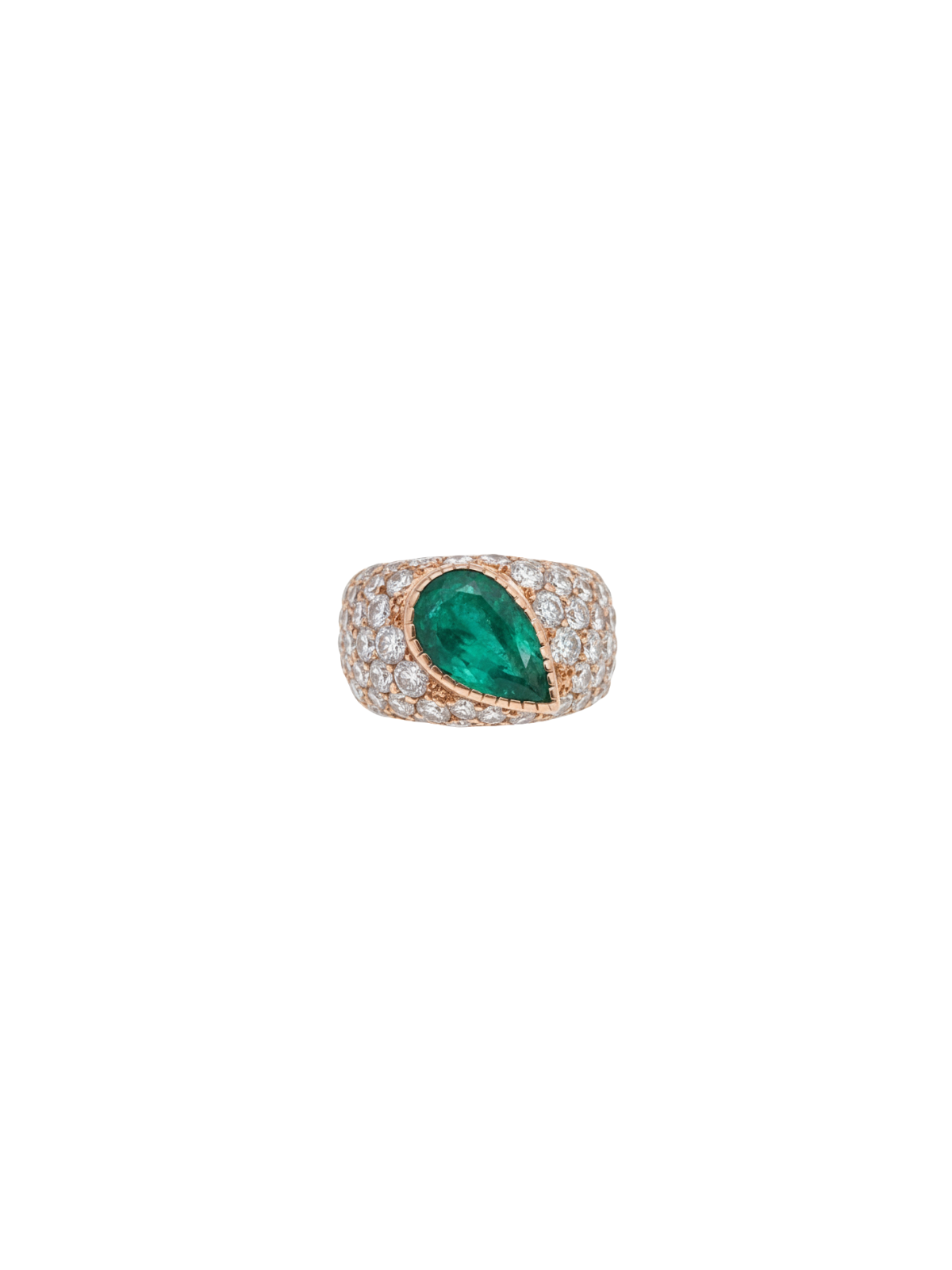 5.32ct Diamond Colombian Emerald 18K Gold Pear Ring