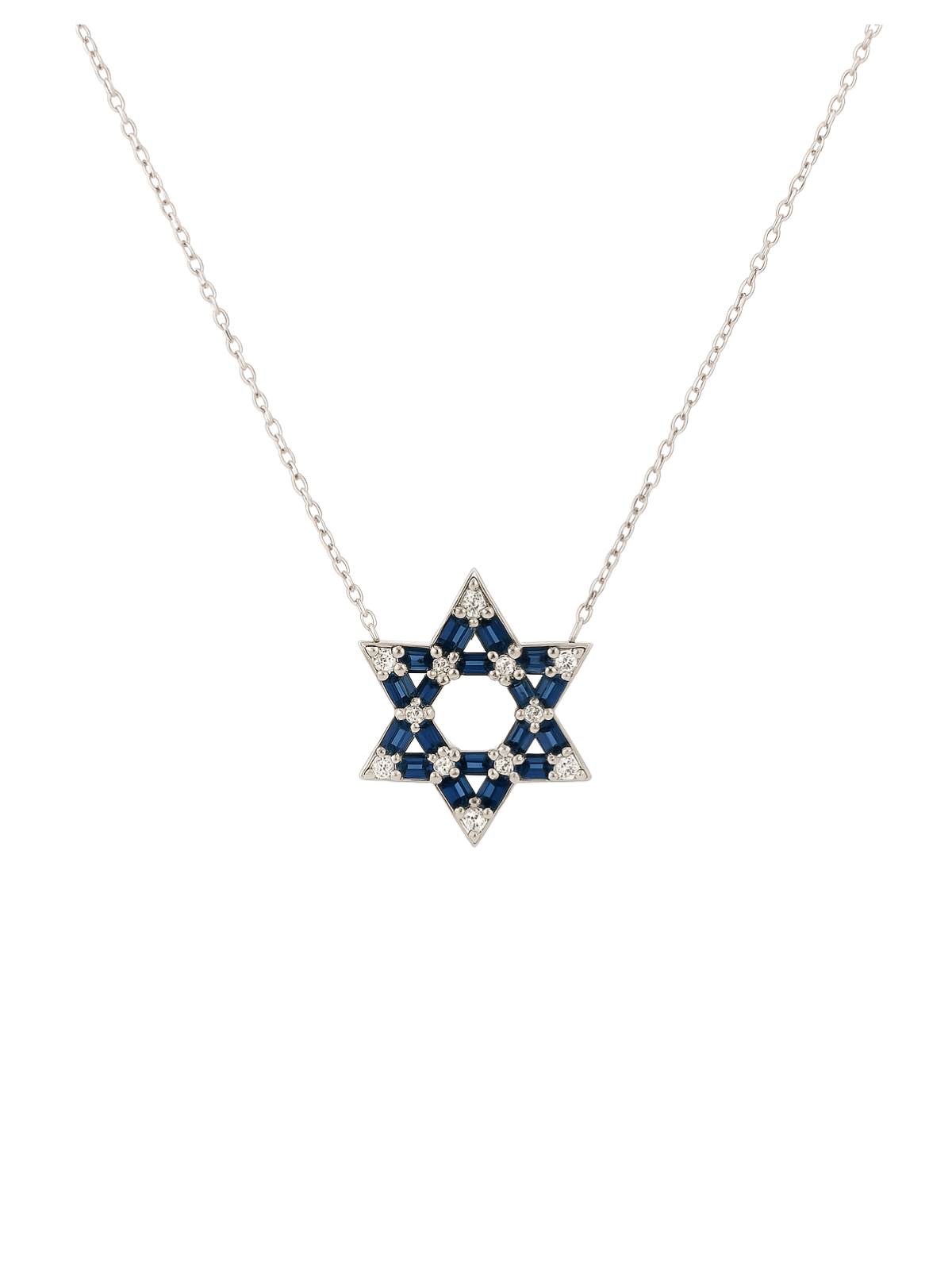 2.21ct Diamond Sapphire 14K Gold Star of David Necklace